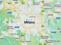 Mapa pokazuje, gdzie leży Mediolan, otoczony przez miasta takie jak Rho, Bollate, Sesto San Giovanni i Buccinasco.