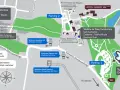 Mapa Wieliczki z zaznaczonymi wejściami do kopalni, parkingami, hotelami i atrakcjami.
