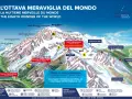 Mapa z trasami i punktami widokowymi na Mont Blanc, z zaznaczonymi kolejkami i szczytami.