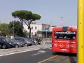 Czerwony autobus Ciampino Airlink na tle parkingu i budynków.