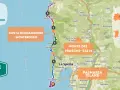 Mapa szlaków pieszych w **parku narodowym Cinque Terre**, z zaznaczonymi miejscowościami i trasami.