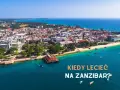 Widok z lotu ptaka na miasto Zanzibar z białymi budynkami, plażą i turkusowym morzem.