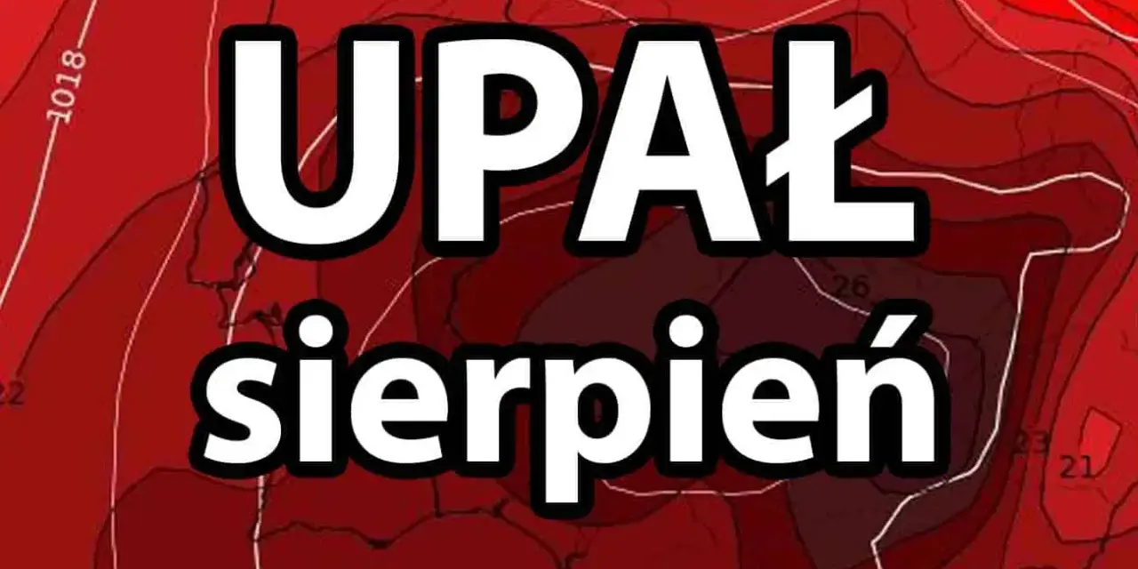 Mapa synoptyczna z zaznaczonym upałem w Tunezji w sierpniu. Czerwone barwy wskazują wysokie temperatury.