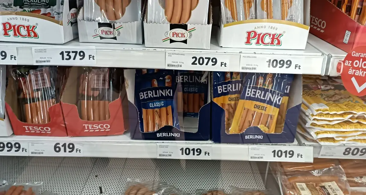 Na Węgrzech obiad z parówek Pick kosztuje 1379 Ft, a Berlinki 1019 Ft.