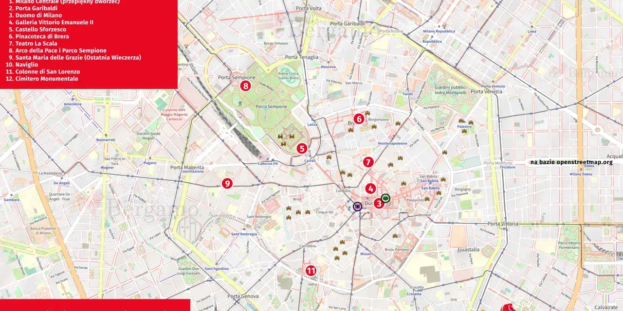 Planujesz **mediolan w jeden dzień**? Ta mapa pomoże Ci zaplanować trasę od dworca do Naviglio, przez Duomo i Sforzesco.