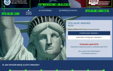 Oficjalna strona ESTA, system autoryzacji podróży. Tu złożysz wniosek.