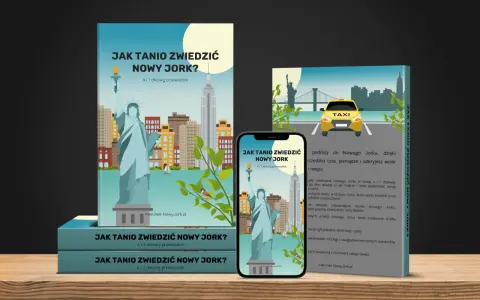 Przewodnik "Jak tanio zwiedzić Nowy Jork?" z ikonami Statuy Wolności i Empire State Building. Odkryj najlepsze atrakcje Nowego Jorku!