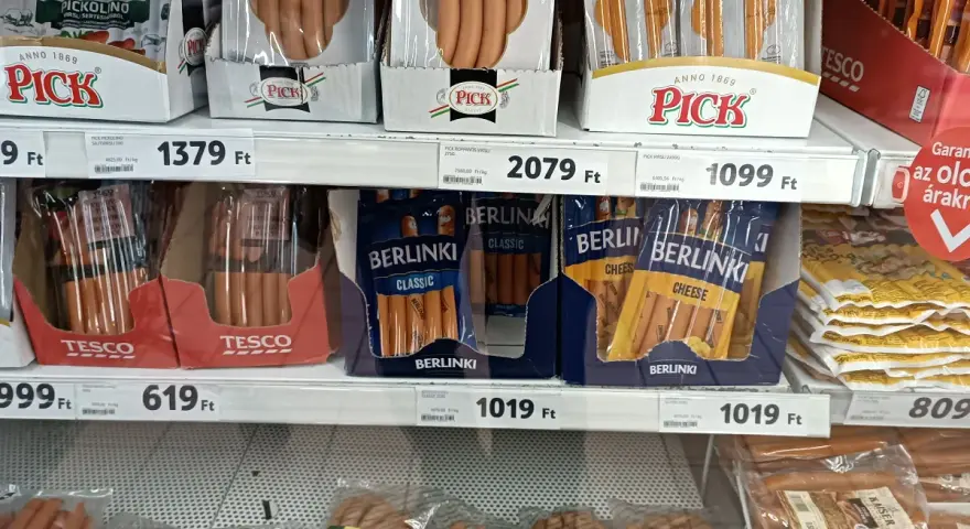 Na Węgrzech obiad z parówek Pick kosztuje 1379 Ft, a Berlinki 1019 Ft.