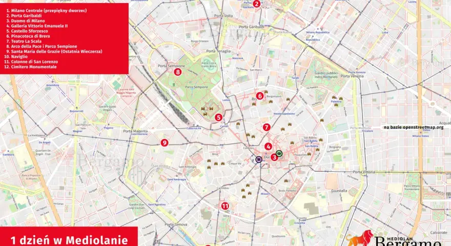 Planujesz **mediolan w jeden dzień**? Ta mapa pomoże Ci zaplanować trasę od dworca do Naviglio, przez Duomo i Sforzesco.