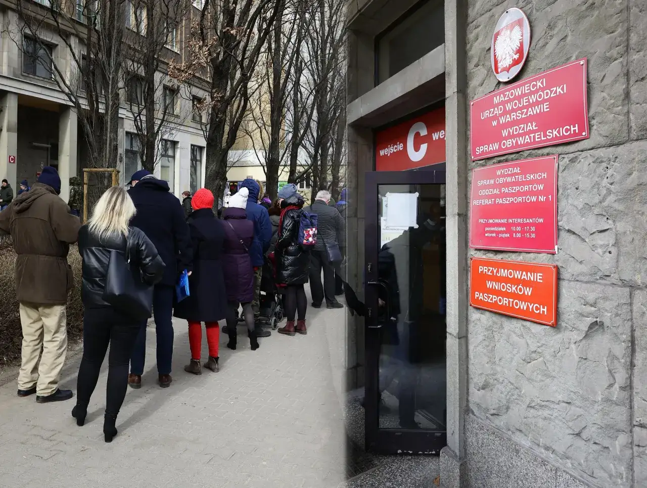 Kolejka przed urzędem paszportowym. Czy można wyrobić paszport online? Tu przyjmują wnioski paszportowe.